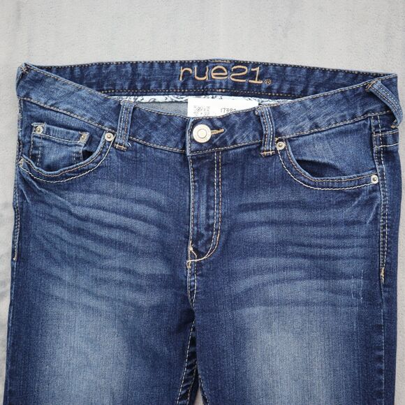 Rue21 Pants Womens 10 Blue Denim Flat Front Mid Rise Boot Pockets Jeans - Picture 11 of 16
